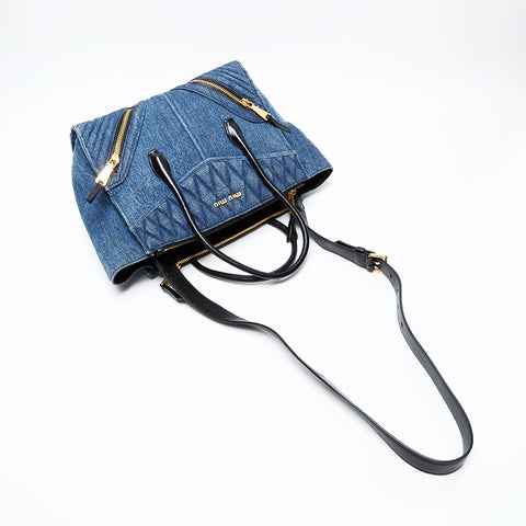 Miu Miu Denim Matelasse 2way Handbag blue WS20738