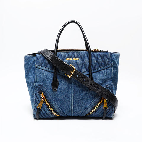 Miu Miu Denim Matelasse 2way Handbag blue WS20738