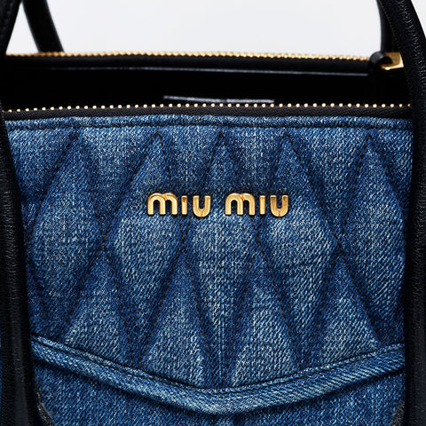 Miu Miu Denim Matelasse 2way Handbag blue WS20738