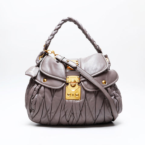 Miu Miu Leather materasse Shoulder Bag gray WS20739