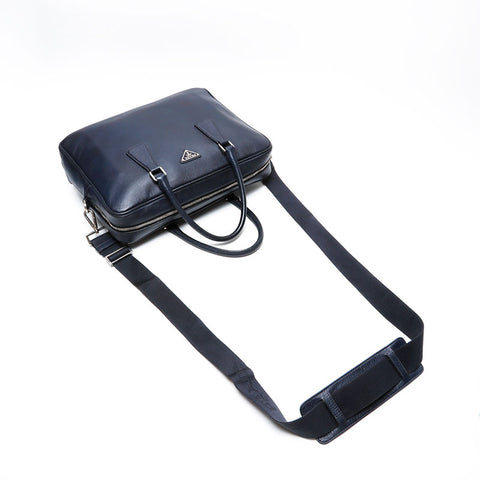 PRADA Saffiano Leather 2way Briefcase Shoulder Bag Navy WS20743