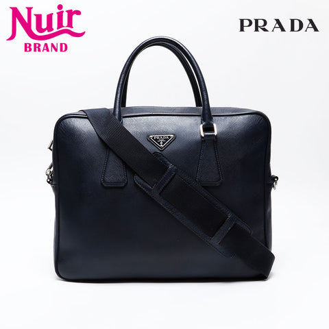 PRADA Saffiano Leather 2way Briefcase Shoulder Bag Navy WS20743