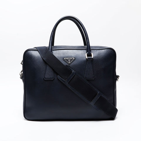 PRADA Saffiano Leather 2way Briefcase Shoulder Bag Navy WS20743