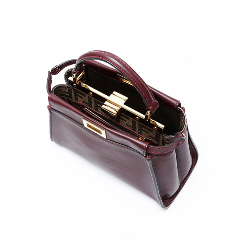 FENDI Peekaboo Small Leather Handbag Brown WS20744