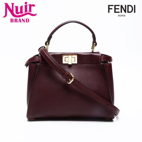 FENDI Peekaboo Small Leather Handbag Brown WS20744