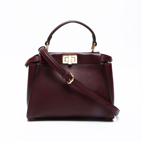 FENDI Peekaboo Small Leather Handbag Brown WS20744