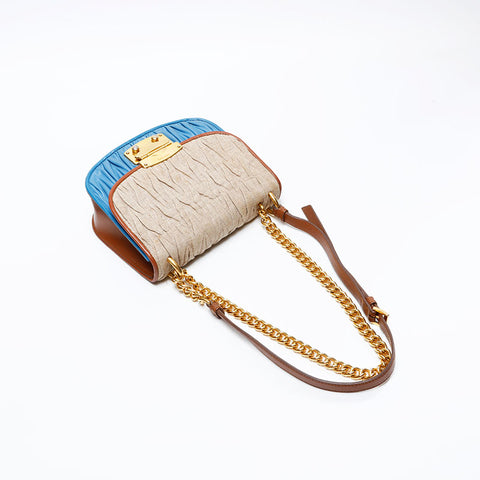 Miu Miu Matelasse Canvas Shoulder Bag Beige blue WS20745