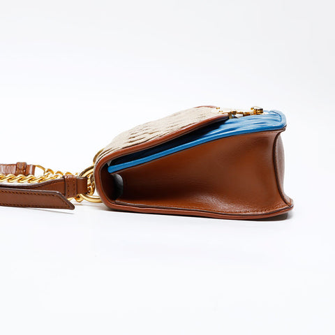 Miu Miu Matelasse Canvas Shoulder Bag Beige blue WS20745