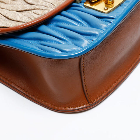 Miu Miu Matelasse Canvas Shoulder Bag Beige blue WS20745
