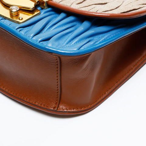 Miu Miu Matelasse Canvas Shoulder Bag Beige blue WS20745