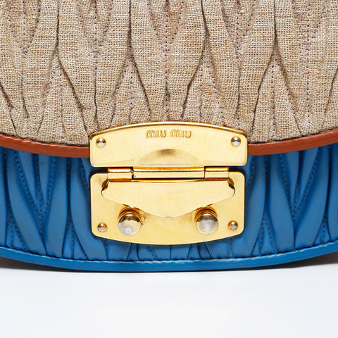 Miu Miu Matelasse Canvas Shoulder Bag Beige blue WS20745