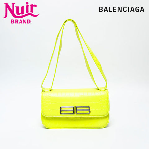 BALENCIAGA Embossed Leather Gossip Leather BB Shoulder Bag yellow WS20747