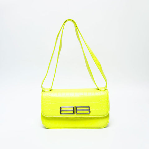 BALENCIAGA Embossed Leather Gossip Leather BB Shoulder Bag yellow WS20747