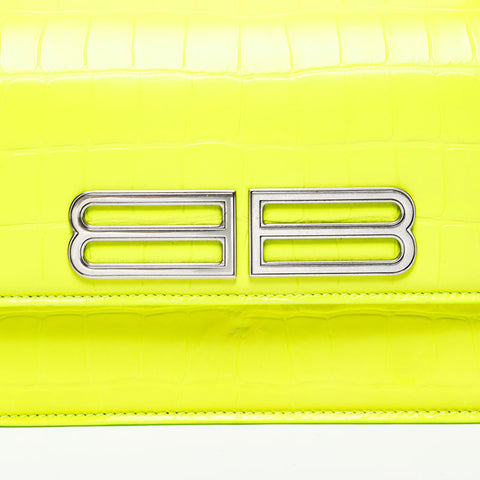 BALENCIAGA Embossed Leather Gossip Leather BB Shoulder Bag yellow WS20747