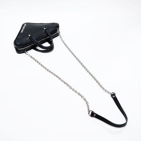 BALENCIAGA Leather Triangle Dull Duffle Shoulder Bag black WS20750