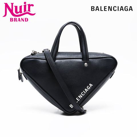 BALENCIAGA Leather Triangle Dull Duffle Shoulder Bag black WS20750