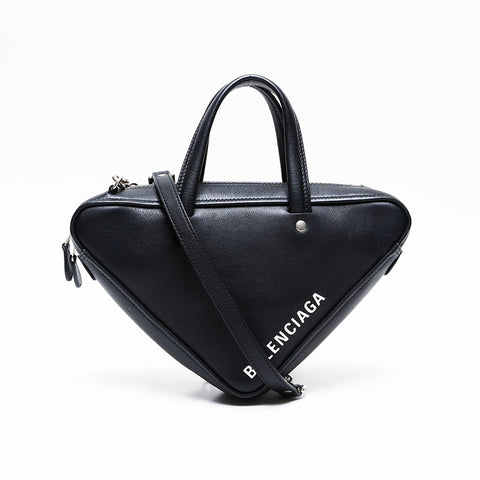 BALENCIAGA Leather Triangle Dull Duffle Shoulder Bag black WS20750