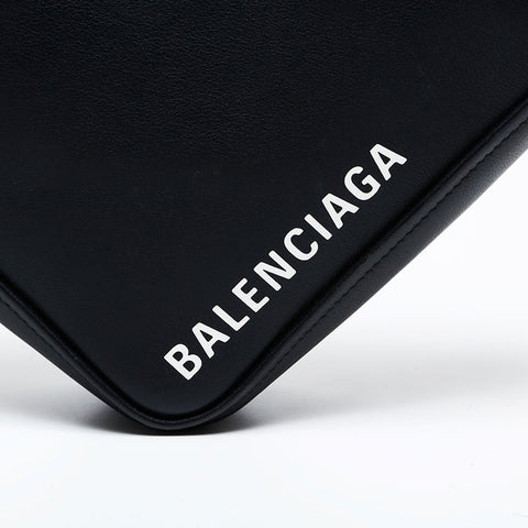 BALENCIAGA Leather Triangle Dull Duffle Shoulder Bag black WS20750