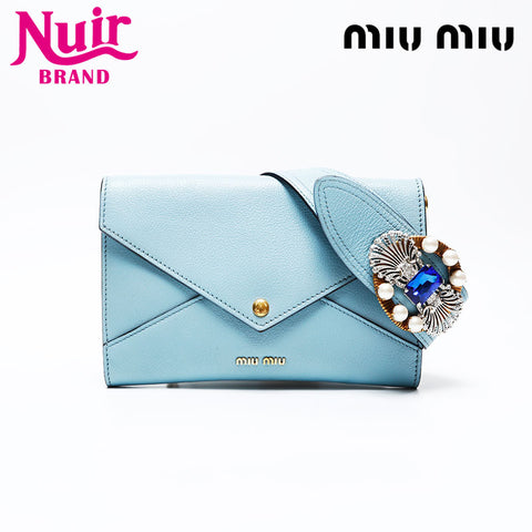 Miu Miu Leather Letters Shoulder Bag blue WS20757