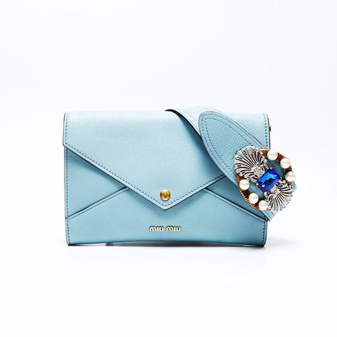 Miu Miu Leather Letters Shoulder Bag blue WS20757