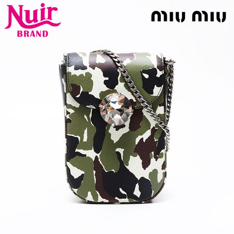 Miu Miu Camouflage Crystal Pochette Phone Case Shoulder Bag green WS20758
