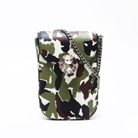 Miu Miu Camouflage Crystal Pochette Phone Case Shoulder Bag green WS20758