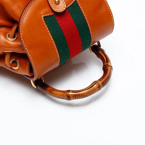 GUCCI Old Gucci Bamboo Sherry Line Backpack Â· Daypack Brown WS20773