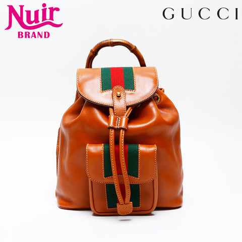 GUCCI Old Gucci Bamboo Sherry Line Backpack Â· Daypack Brown WS20773