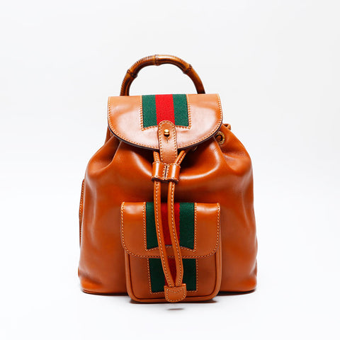 GUCCI Old Gucci Bamboo Sherry Line Backpack Â· Daypack Brown WS20773