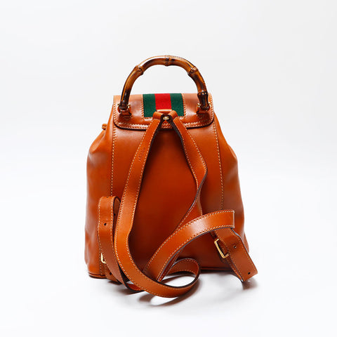 GUCCI Old Gucci Bamboo Sherry Line Backpack Â· Daypack Brown WS20773