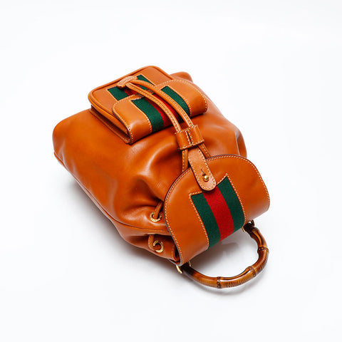 GUCCI Old Gucci Bamboo Sherry Line Backpack Â· Daypack Brown WS20773