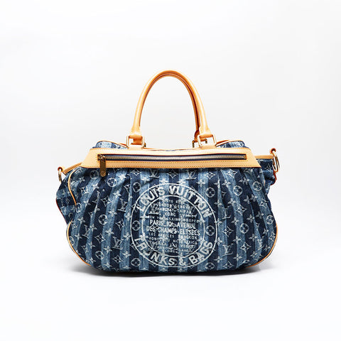 LOUIS VUITTON 2006 Monogram Denim Cavaley GM Handbag blue WS20797
