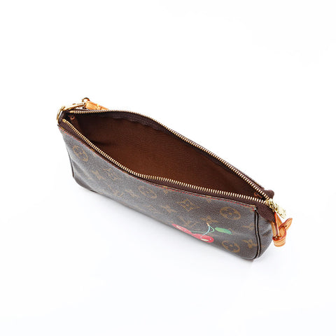 LOUIS VUITTON 2004 Monogram Takashi Murakami Cherry Pochette Accessories Handbag Brown WS20798