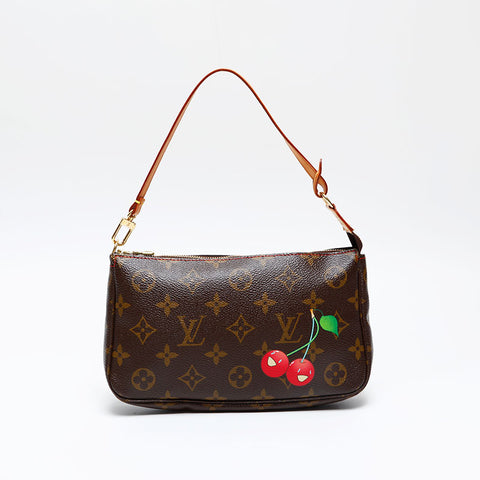 LOUIS VUITTON 2004 Monogram Takashi Murakami Cherry Pochette Accessories Handbag Brown WS20798