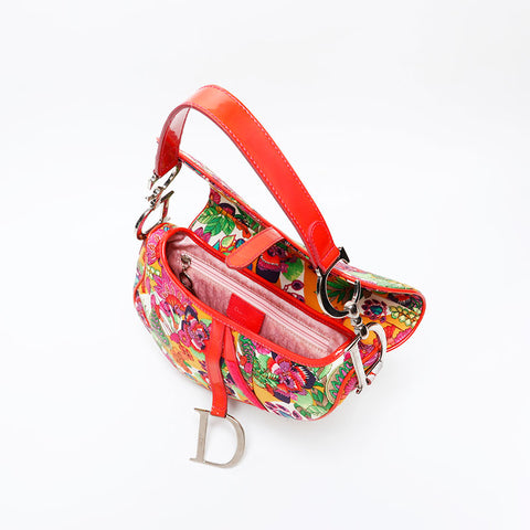 Christian Dior Flower-print canvas saddlebag Shoulder Bag multicolor WS20804