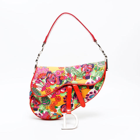 Christian Dior Flower-print canvas saddlebag Shoulder Bag multicolor WS20804