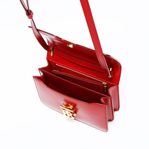 BURBERRY Leather TB logo Shoulder Bag Red WS20805