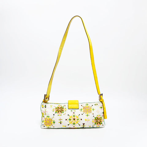 FENDI Beaded Flower Mamma Bucket Shoulder Bag white WS20806