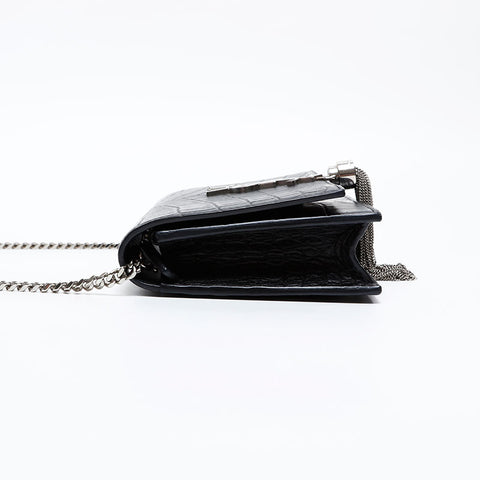 YVES SAINT LAURENT Kate Fringe Chain Embossed Leather Shoulder Bag black WS20809