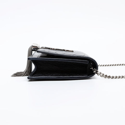 YVES SAINT LAURENT Kate Fringe Chain Embossed Leather Shoulder Bag black WS20809