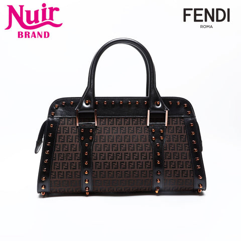 FENDI Zucchino Studs Handbag Brown WS20816