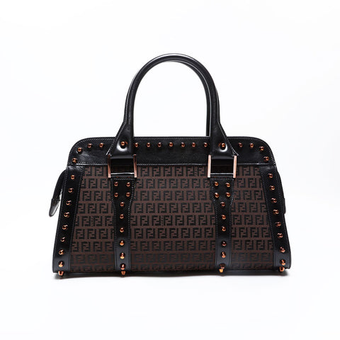 FENDI Zucchino Studs Handbag Brown WS20816