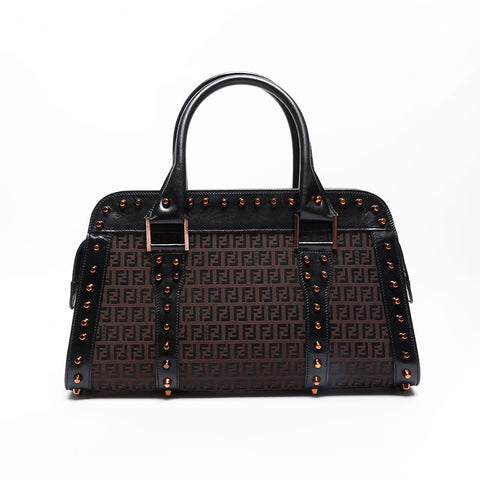 FENDI Zucchino Studs Handbag Brown WS20816
