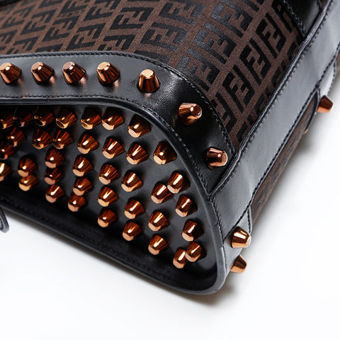 FENDI Zucchino Studs Handbag Brown WS20816