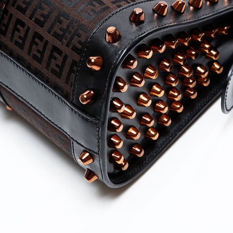 FENDI Zucchino Studs Handbag Brown WS20816