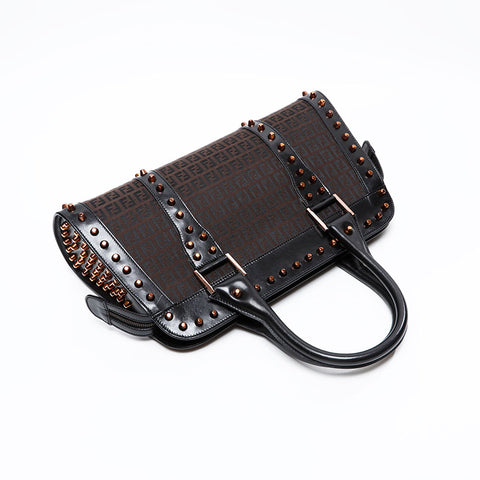 FENDI Zucchino Studs Handbag Brown WS20816