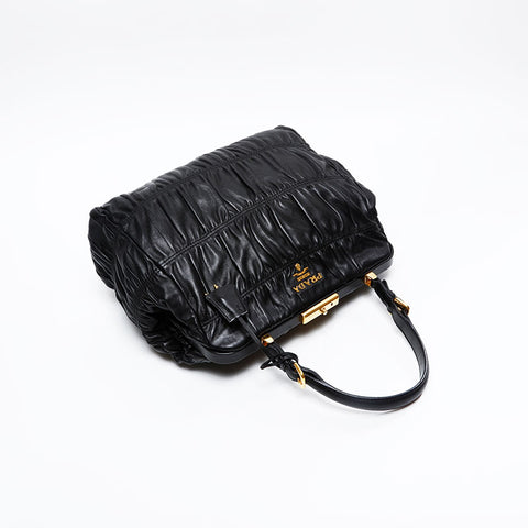 PRADA Gaufre Gathered Leather Handbag black WS20818