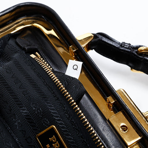PRADA Gaufre Gathered Leather Handbag black WS20818