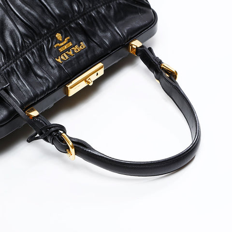 PRADA Gaufre Gathered Leather Handbag black WS20818