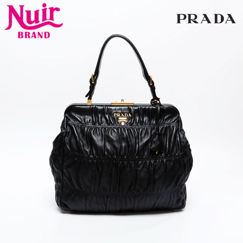 PRADA Gaufre Gathered Leather Handbag black WS20818